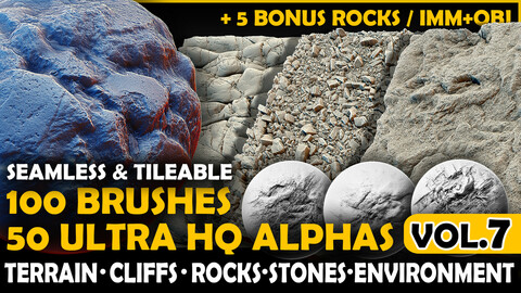 Ultra HQ Terrain / Rock Seamless Sculpt Zbrush brushes + Alphas (Blender, Substance, etc.) Vol.7