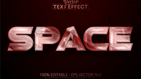 space editable text effect, shiny metallic red color and silver font style