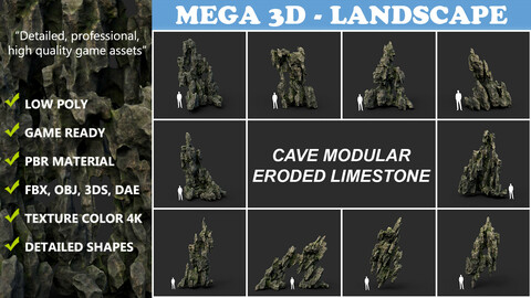 Low poly Cave Eroded Limestone Modular 210727