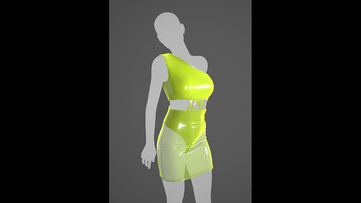 ArtStation - Neon Yellow Latex Dress | Game Assets