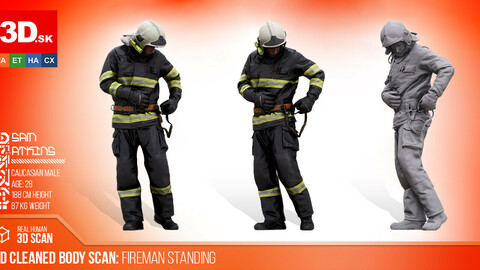 Cleaned 3D Body Scan Fireman Standing