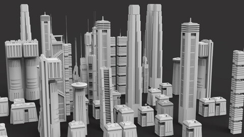 Sci-Fi Skyscrapers Kit 3 - Futuristic Cyberpunk Buildings