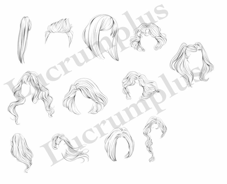 Soft Anime Style Procreate Hair Stamp Set Hair Lineart Brush