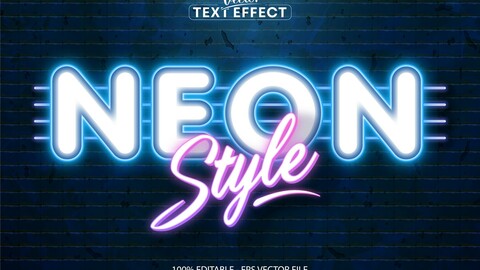 Neon style editable text effect on brick wall background