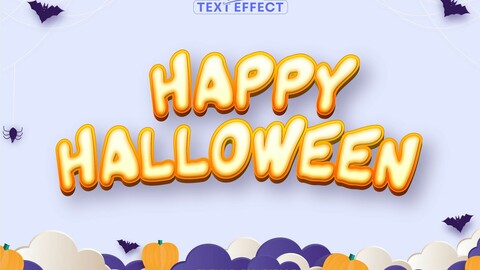 Happy Halloween text, cartoon style editable text effect on light purple background