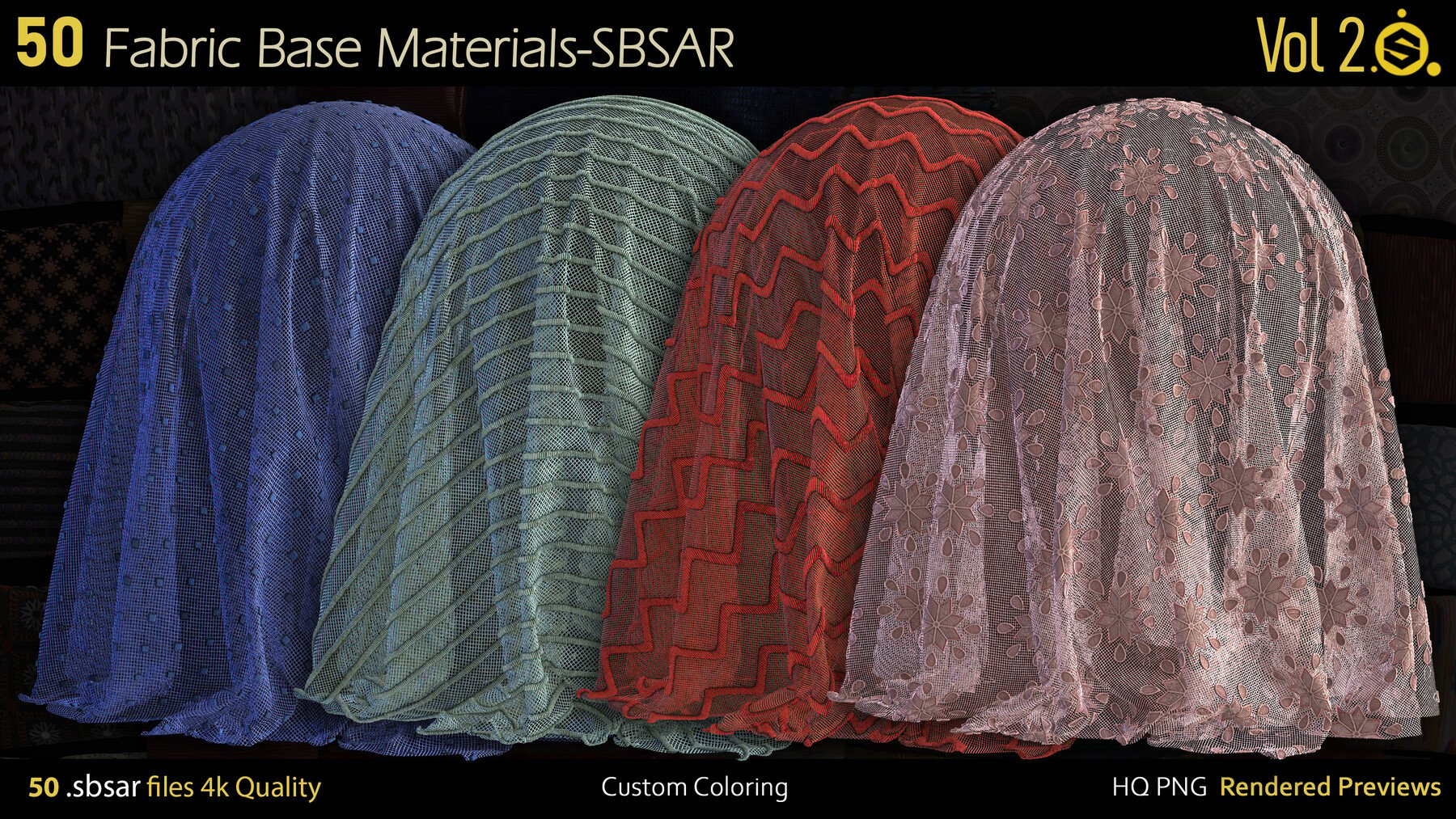 ArtStation - 50 Fabric Materials-sbsar-4k-custom colors-Vol2 | Game Assets