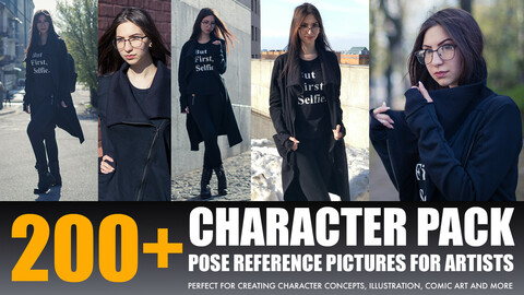 Photo/Textures Reference Pack: 200+ Character  Pose Reference Pictures "Woman with black coat"