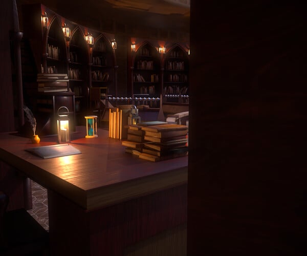 ArtStation - Medieval Library Model Pack Mocha Low-poly 3D model | Game ...