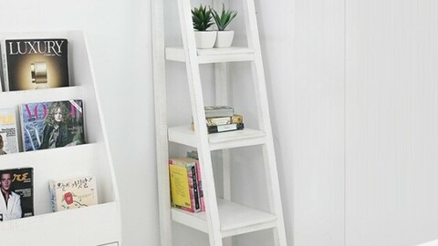 Rubber Wood Wood Ladder Multipurpose Storage Shelf