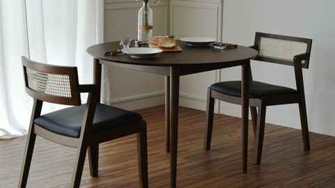 Latte solid wood round dining table set for two