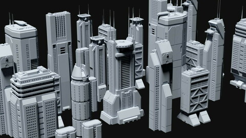 Sci-Fi Skyscrapers Kit 4 - Futuristic Cyberpunk Buildings