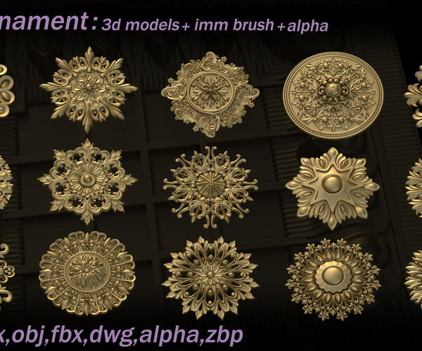 56 ornament brushes alphas mesh vol 1 3D Model in Game Assets 3DExport