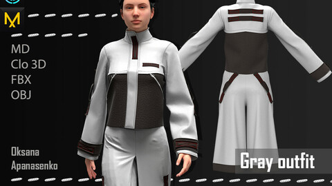 Gray outfit. Clo 3D/MD project + OBJ, FBX files