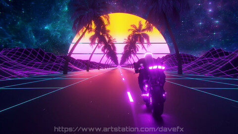 ArtStation - 3D Retro Cyberpunk Synthwave Motorcycle and Rider VJ Loop ...