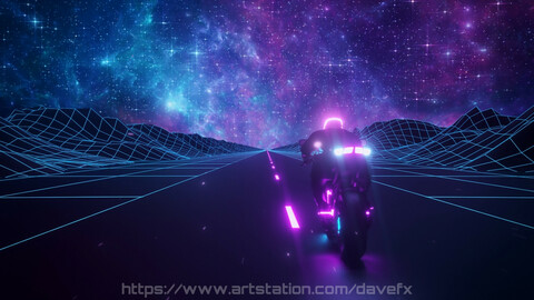 3D Retro Cyberpunk Synthwave Motorcycle and Rider VJ Loop Motion Background V.2