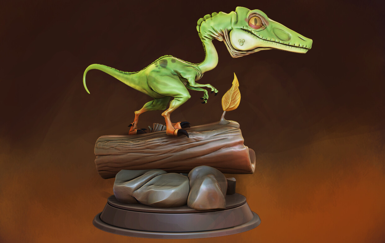 The tiny Compsognathus dinosaur is on the run - 3d render, special shaders  were used to create