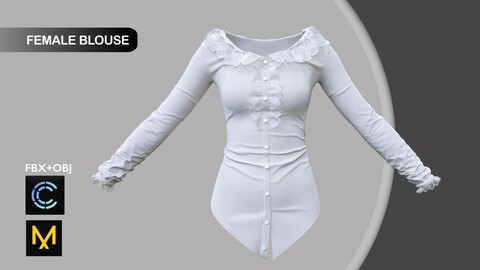 Female Blouse Marvelous Designer/Clo3d project + OBJ + FBX
