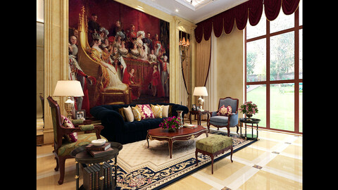 Luxury Retro European Living Room 1736