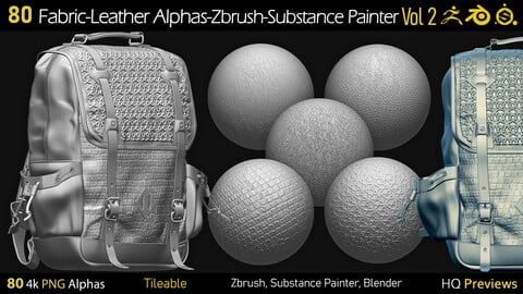 80 4K Fabric-Leather Tileble Alphas-PNG-Zbrush-Substance Painter-vol2