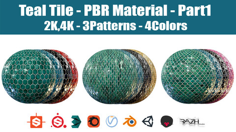 Teal Tile - PBR Material - 2K-4K - Part1