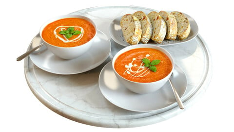 3D Model / Food Set 03 / Tomato Soup and Bread