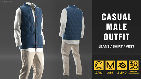 Casual male outfit. MD/CLO3D PROJECT FILE + OBJ + BLEND