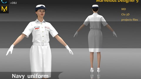 Military Navy Female Uniform_MD file_Practice for Zbrush (Clo3D Project + obj files)