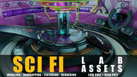 sci fi lab assets low and high poly +texture