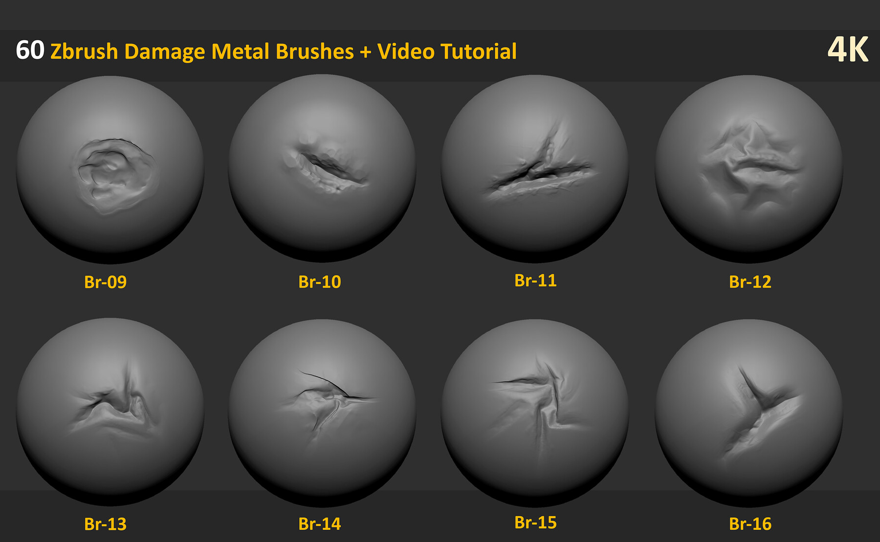 ArtStation 60 Zbrush Damage Metal Brushes + 2 Video Tutorial Vol 1