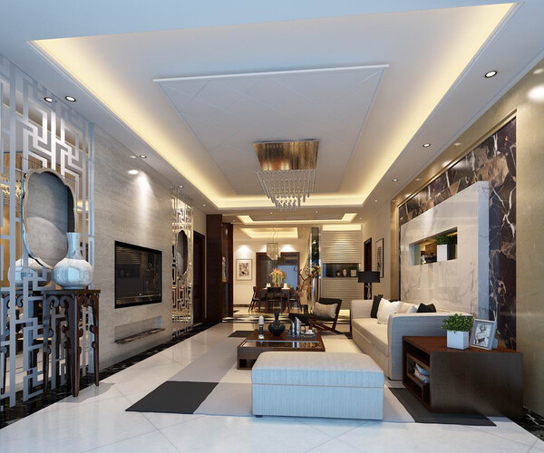 ArtStation - Fashion luxury villa reception living room - 76 | Resources