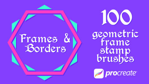 100x Procreate Brushes - Geometric Frame Wreath Box Border Badge