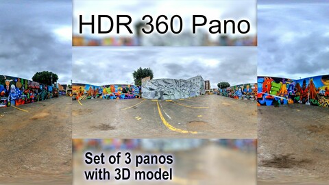 HDR 360 Pano PLUS 3D model of DTLA Arts District Graffiti dead end (set of 3 panos)