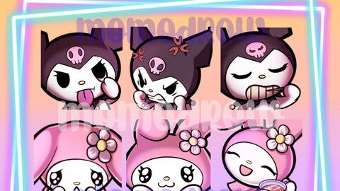 Kuromi x My Melody - 6 Twitch Emotes pack