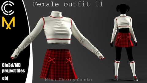 Female outfit 11. Marvelous Designer/Clo3d project + OBJ.