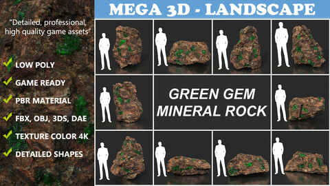 Low Poly Green Gem Mineral Rock 210823