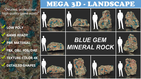 Low Poly Blue Gem Mineral Rock 210823