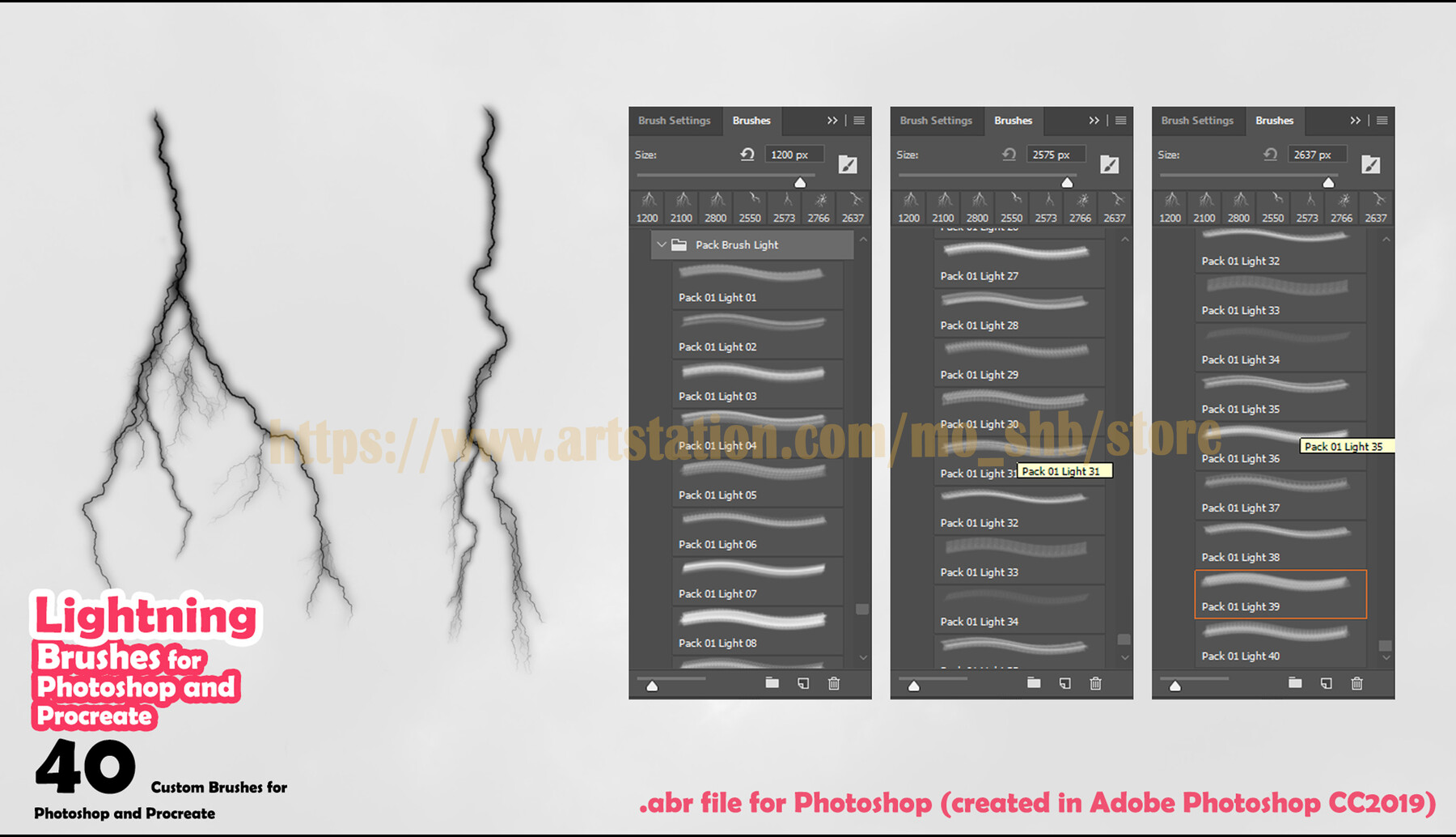 ArtStation 40 Lightning brushes for and procreate Brushes