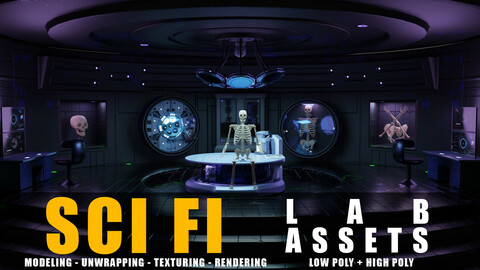 sci fi lab assets low and high poly  with texture