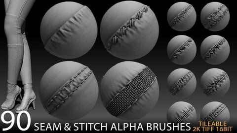 90 seam and stitch alpha brush bundle vol.4 (ALL Tileable 2K tiff 16bit)