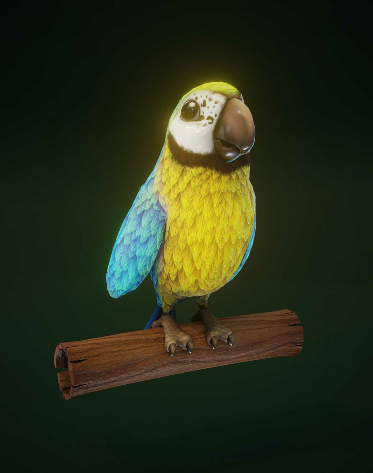 ArtStation - Cartoon Ara Parrot Yellow-Blue 3D Model | Game Assets