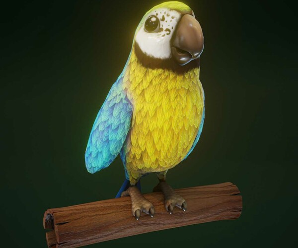 ArtStation - Cartoon Ara Parrot Yellow-Blue Rigged 3D Model | Game Assets