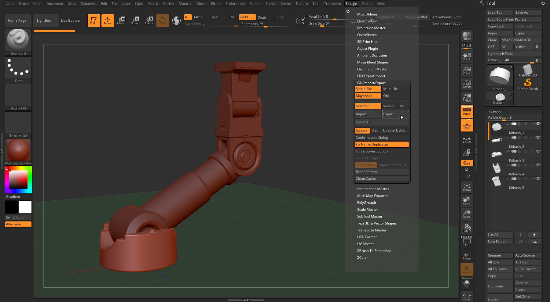 importing a model from maya to zbrush with multiple subtools
