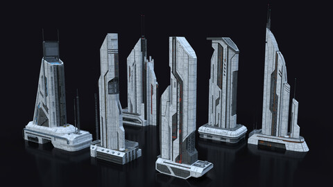 Scifi Building  futuristic Building Kitbash Bundle Vol_1