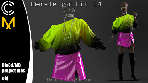 Female outfit 14. Marvelous Designer/Clo3d project + OBJ.