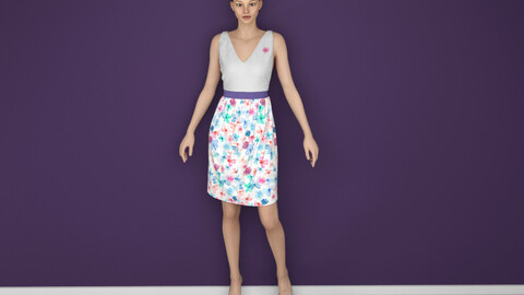 Lady in Printed Skirt 3D model