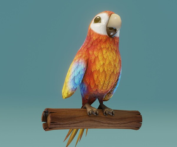 ArtStation - Cartoon Ara Parrot Red-Yellow-Blue 3D Model | Game Assets