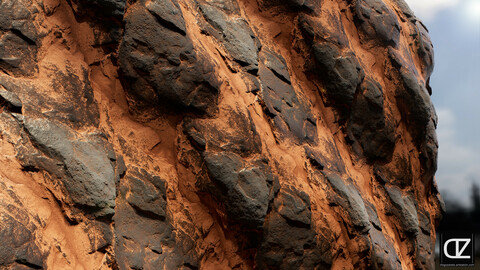 PBR - STYLIZED ORANGE ROCK WALL - 4K MATERIAL