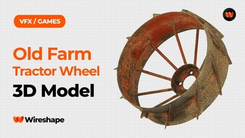 Old Farm Tractor Wheel Raw Scanned 3D Model