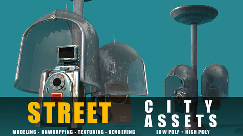 Twin Phone Station old game ready street assets low poly and high poly