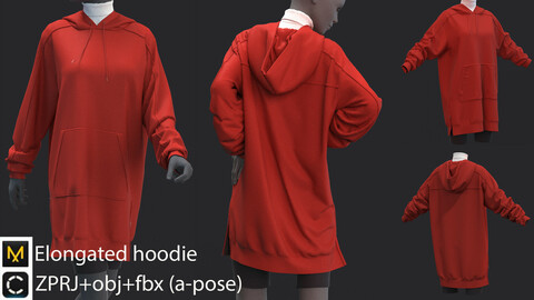 Elongated hoodie (3 garments) - clo3d/marvelous designer